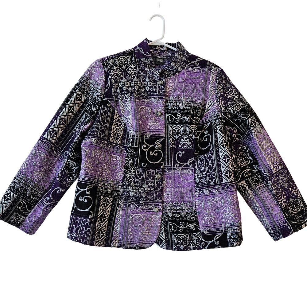 Molly and Maxx Lavender Black Silver Tapestry Jacquard Blazer Jacket  NWT 1X